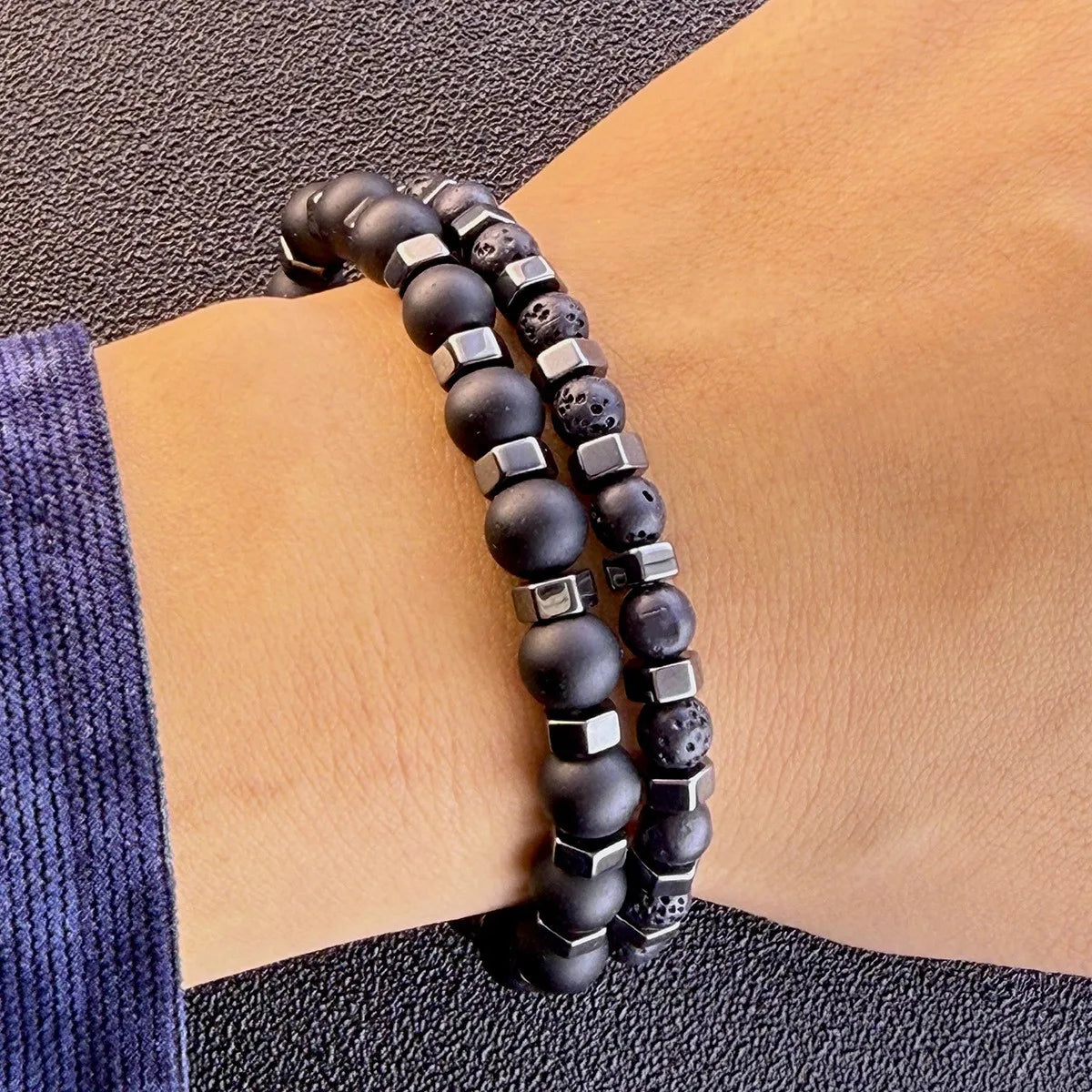Stone Bead Bracelet Set – 2 Pieces