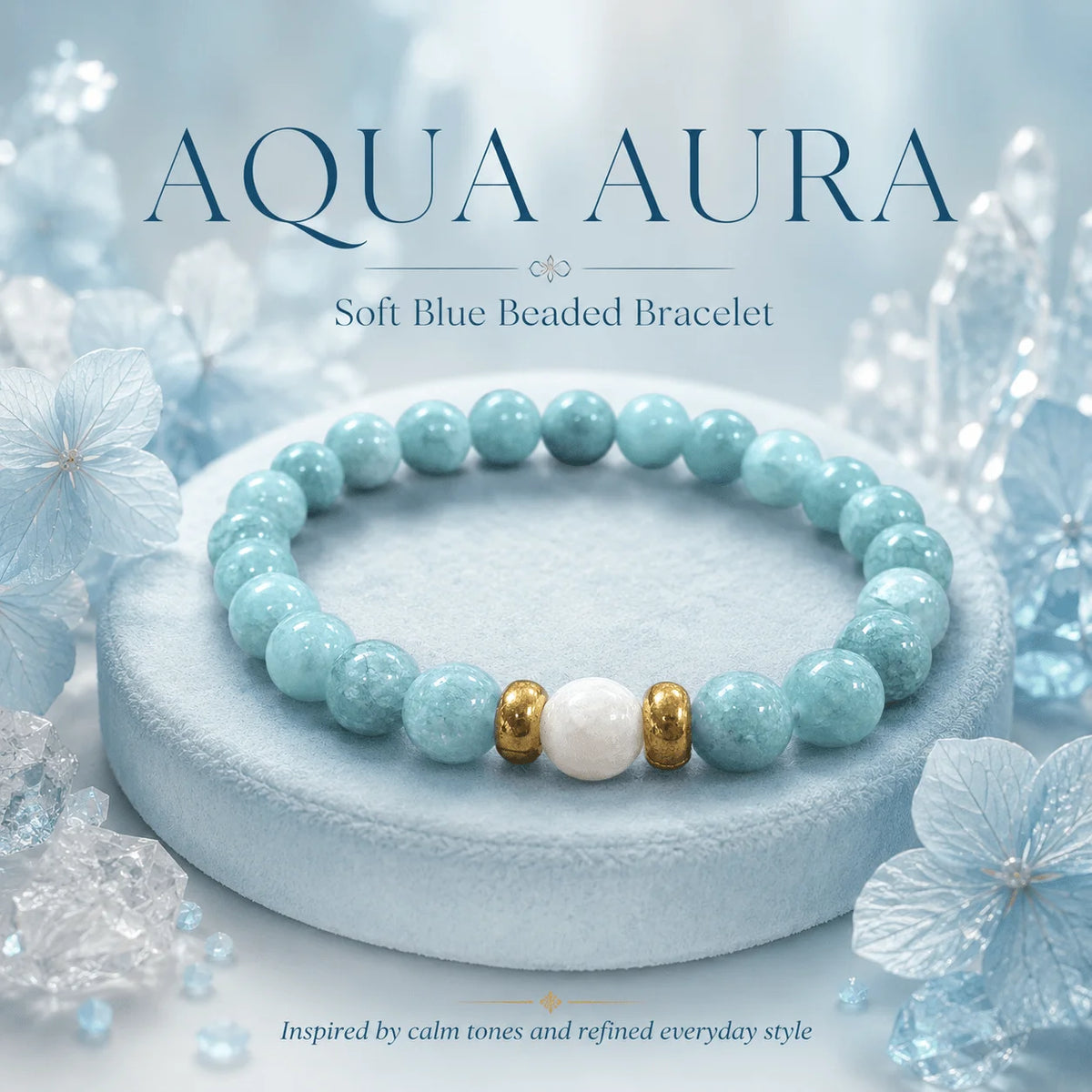 Aqua Blue Marbled Bead Stretch Bracelet