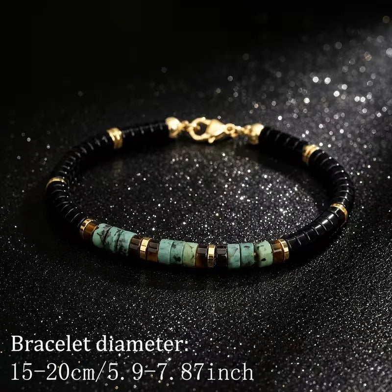 Natural Turquoise Tiger Eye Onyx Hematite Bracelet for Women Vintage Handmade Beaded Party Jewelry Gifts