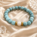 Aqua Blue Marbled Bead Stretch Bracelet