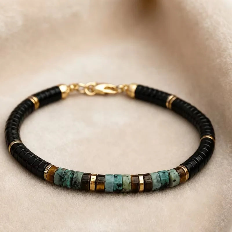 Natural Turquoise Tiger Eye Onyx Hematite Bracelet for Women Vintage Handmade Beaded Party Jewelry Gifts