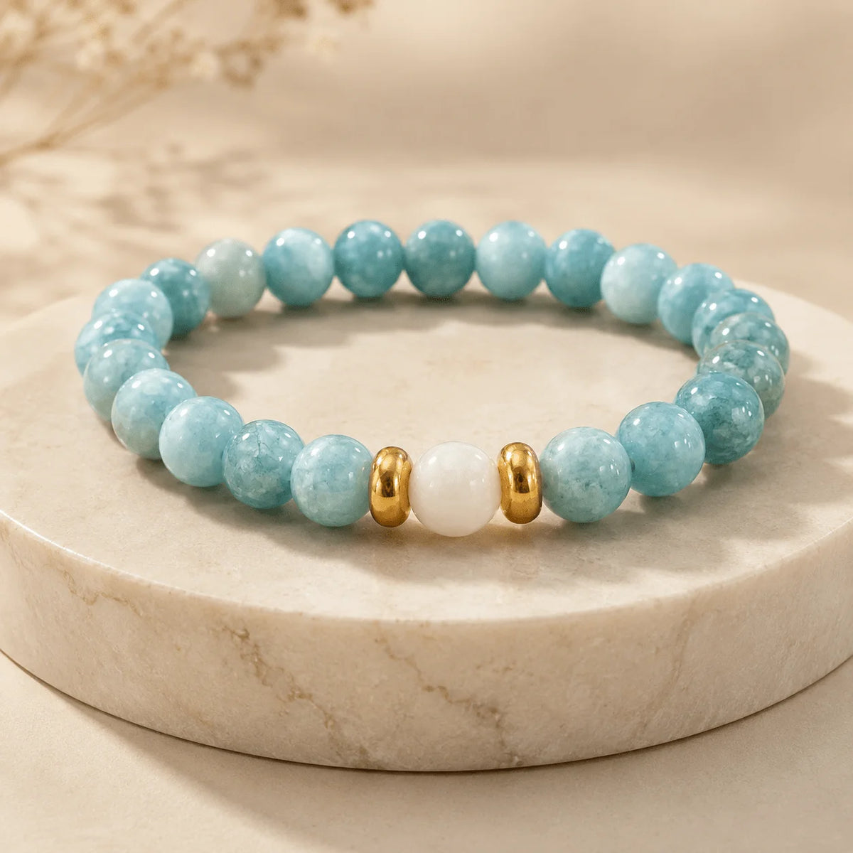 Aqua Blue Marbled Bead Stretch Bracelet