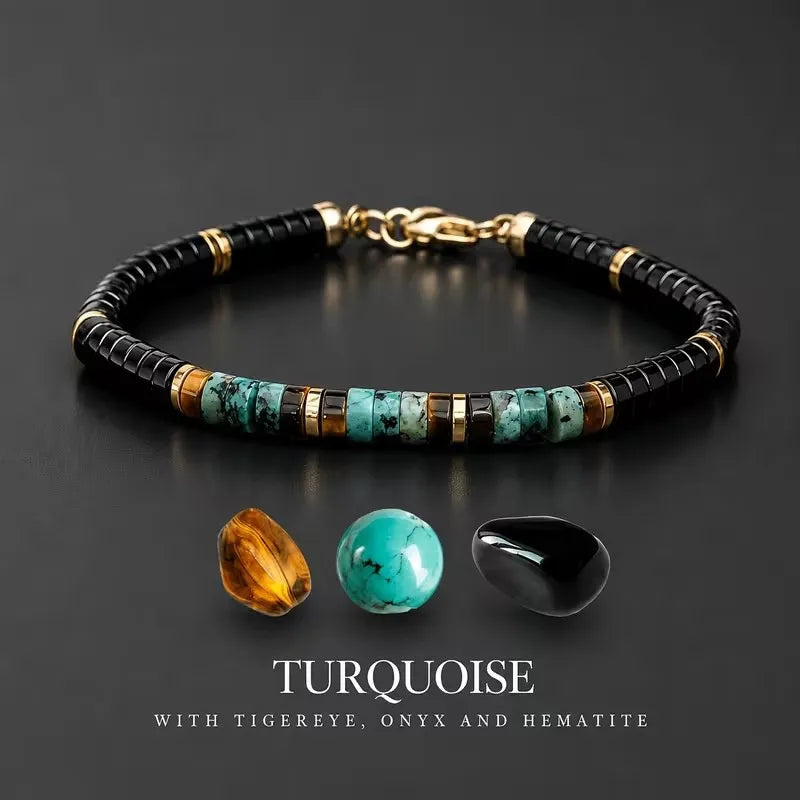 Natural Turquoise Tiger Eye Onyx Hematite Bracelet for Women Vintage Handmade Beaded Party Jewelry Gifts