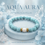 Aqua Blue Marbled Bead Stretch Bracelet