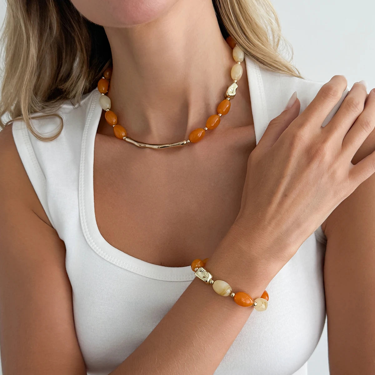 Resin Bead Necklace & Bracelet Set