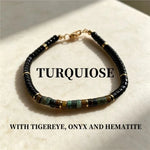 Natural Turquoise Tiger Eye Onyx Hematite Bracelet for Women Vintage Handmade Beaded Party Jewelry Gifts